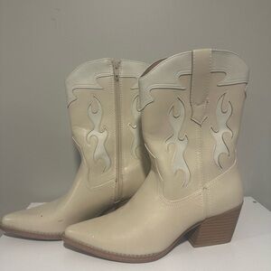 Cream Western Ankle Boots